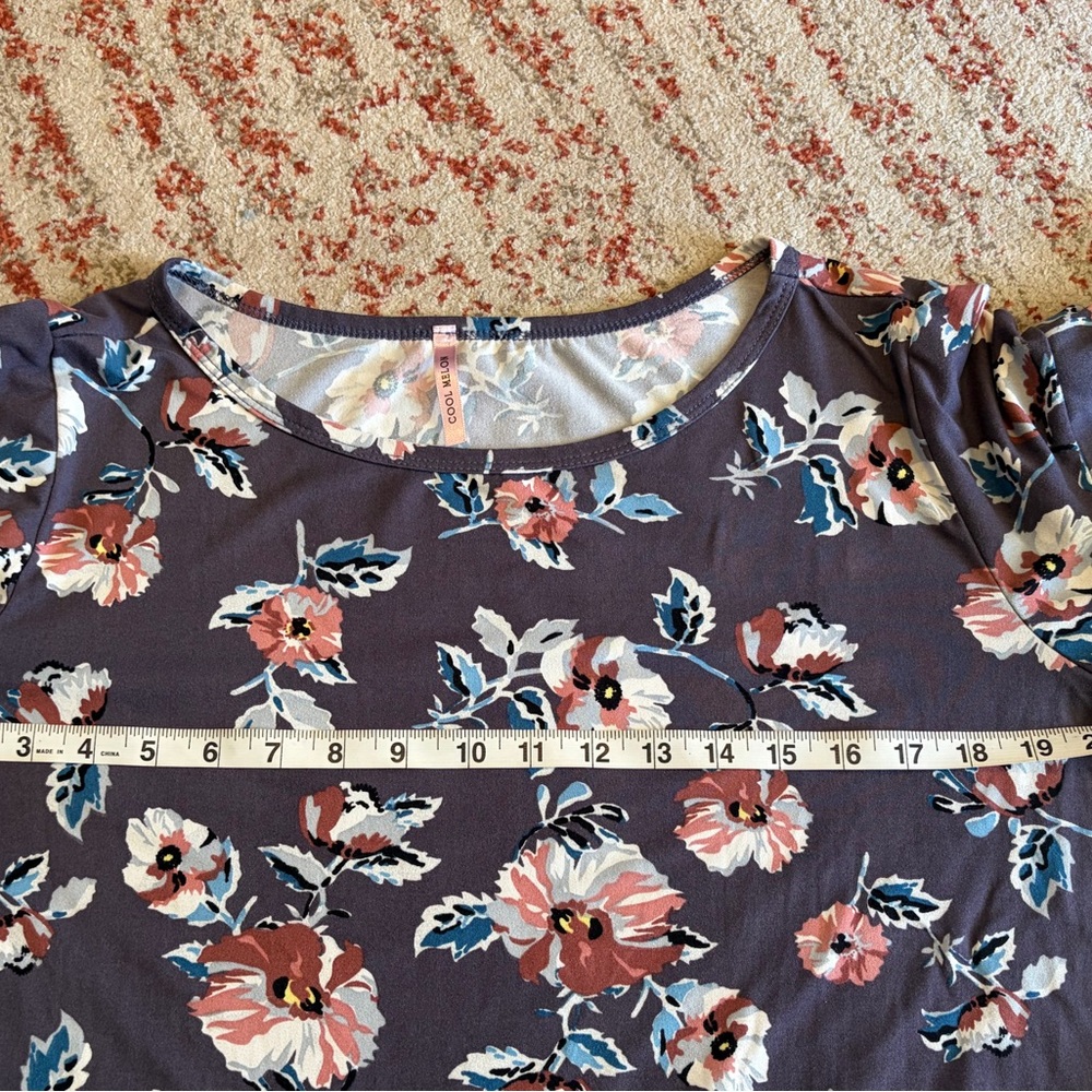 Cool Melon Floral Short Sleeve Top - Purple with Pink & Teal Blooms - Picture 3 of 7